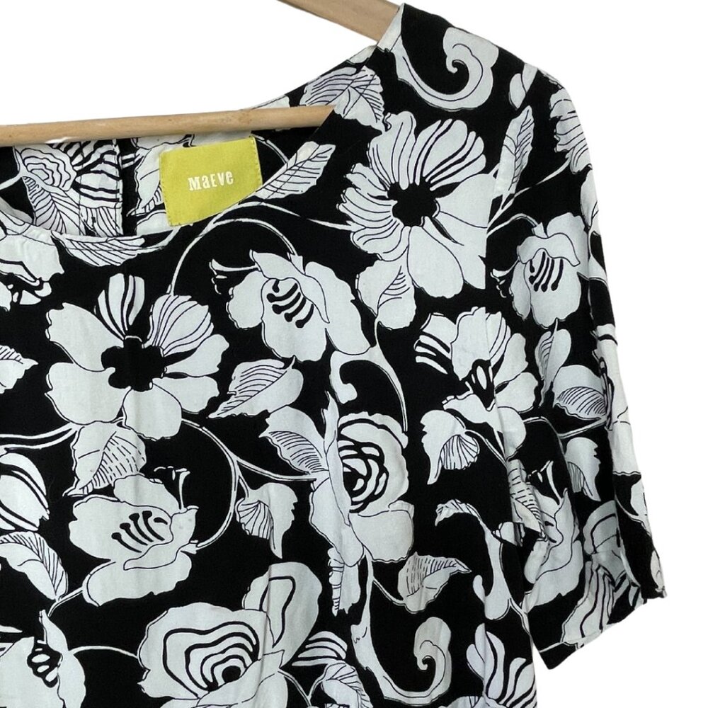 MAEVE | Anthropologie Zola Black and White Floral Shift Dress | Size 2 - Picture 4 of 11
